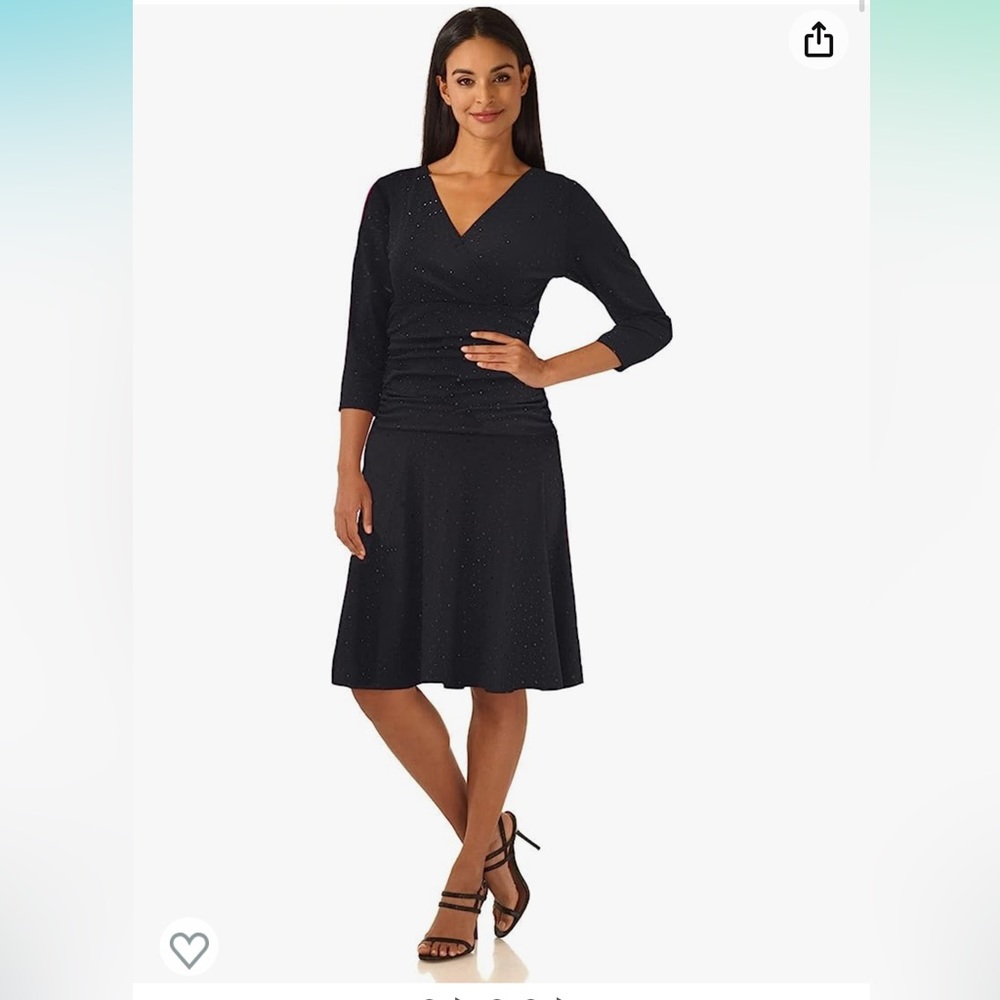 Rekucci Women's Slimming 3/4 Sleeve Fit-and-Flare Crossover Tummy Control Dress